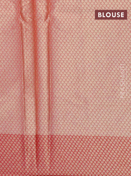 Banarasi kota saree peach orange and red with zari woven floral buttas and zari woven border