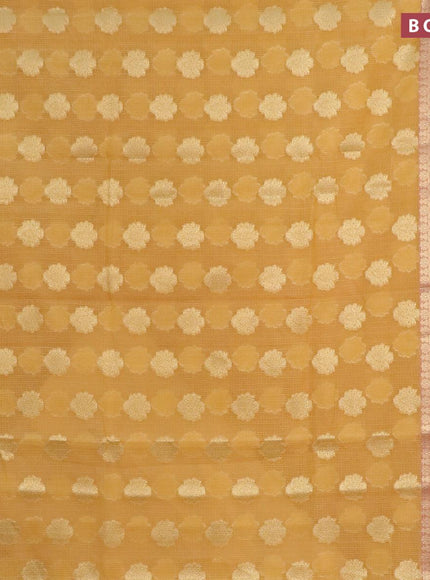 Banarasi kota saree yellow and pink with zari woven buttas and zari woven border