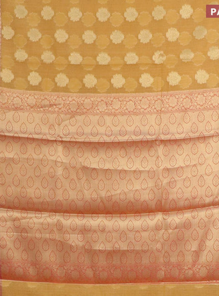 Banarasi kota saree yellow and pink with zari woven buttas and zari woven border