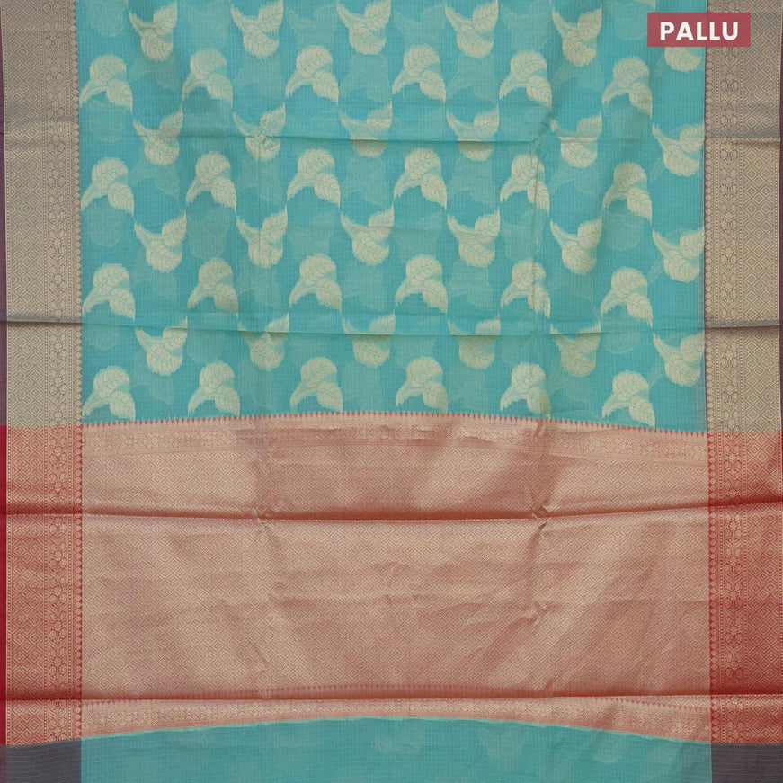 Banarasi kota saree teal blue and maroon with zari woven leaf buttas and zari woven border