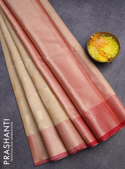 Banarasi kota saree sandal and pink with zari woven leaf buttas and zari woven border