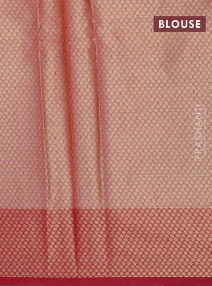 Banarasi kota saree peach orange and red shade with zari woven leaf buttas and zari woven border