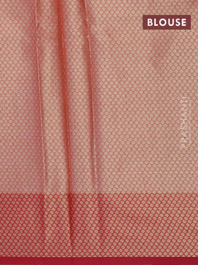 Banarasi kota saree peach orange and red shade with zari woven leaf buttas and zari woven border