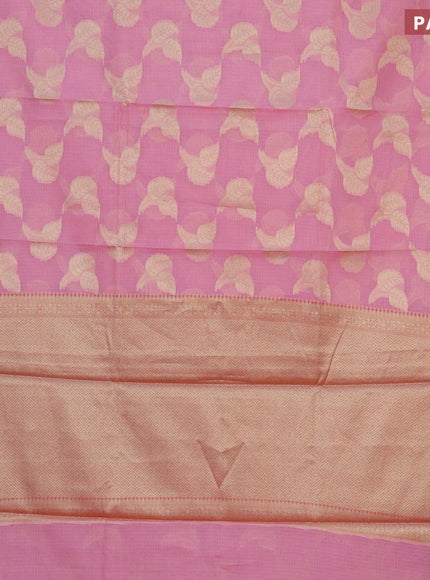 Banarasi kota saree light pink and pink with zari woven leaf buttas and zari woven border