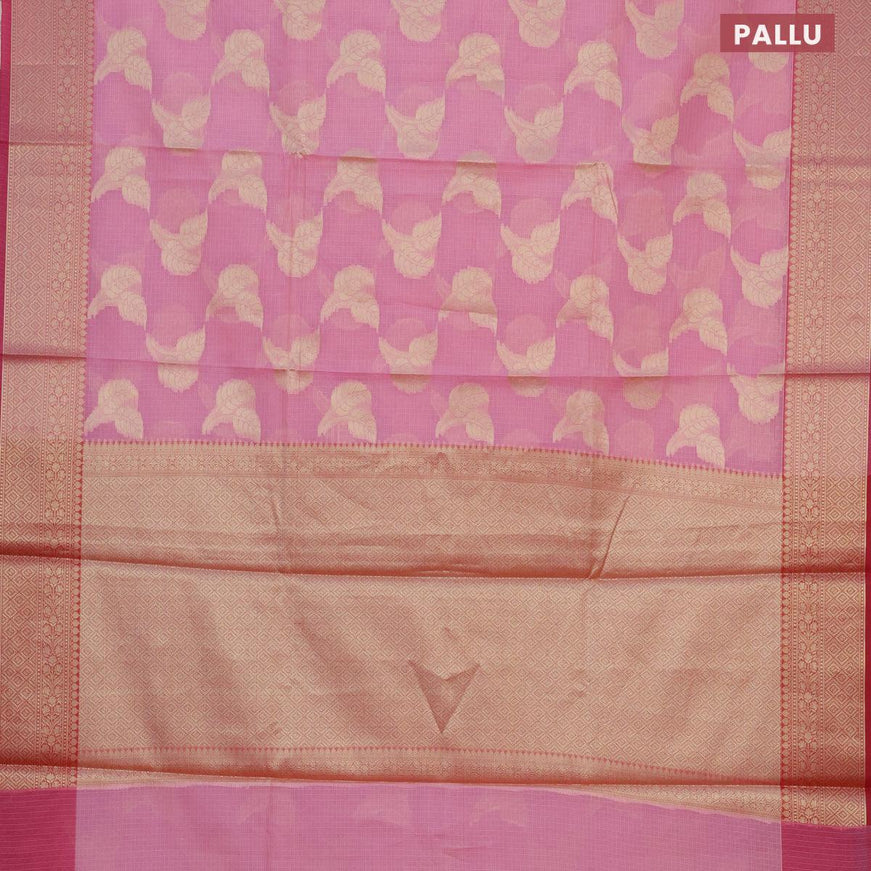 Banarasi kota saree light pink and pink with zari woven leaf buttas and zari woven border