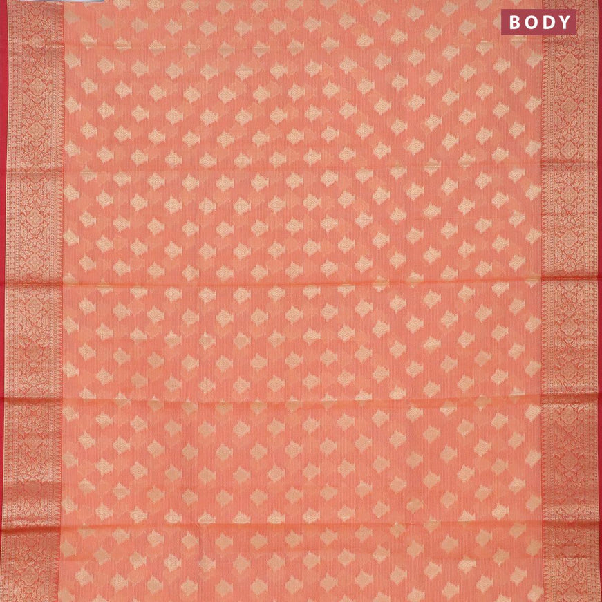 Banarasi kota saree peach orange and red with zari woven buttas and zari woven border