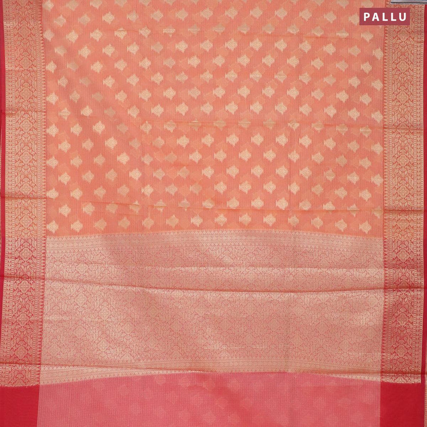 Banarasi kota saree peach orange and red with zari woven buttas and zari woven border