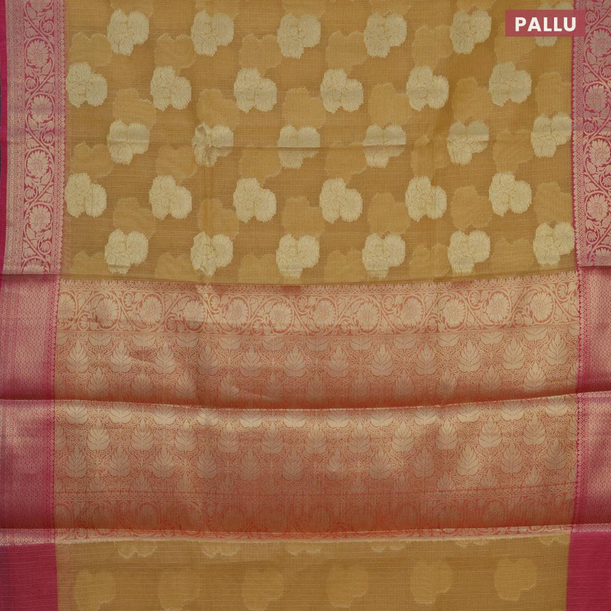 Banarasi kota saree sandal and pink with zari woven floral buttas and zari woven floral border