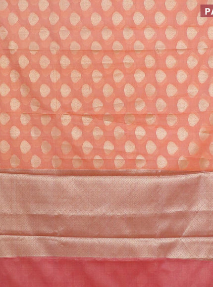 Banarasi kota saree peach orange and reddish pink with zari woven floral buttas and zari woven border