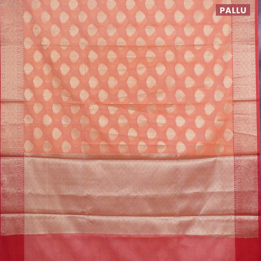 Banarasi kota saree peach orange and reddish pink with zari woven floral buttas and zari woven border