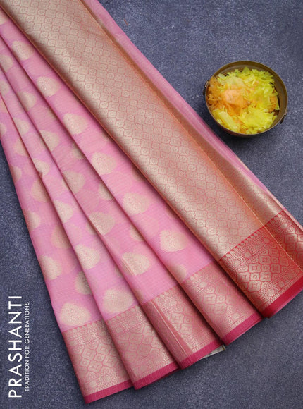 Banarasi kota saree light pink and pink with zari woven floral buttas and zari woven border