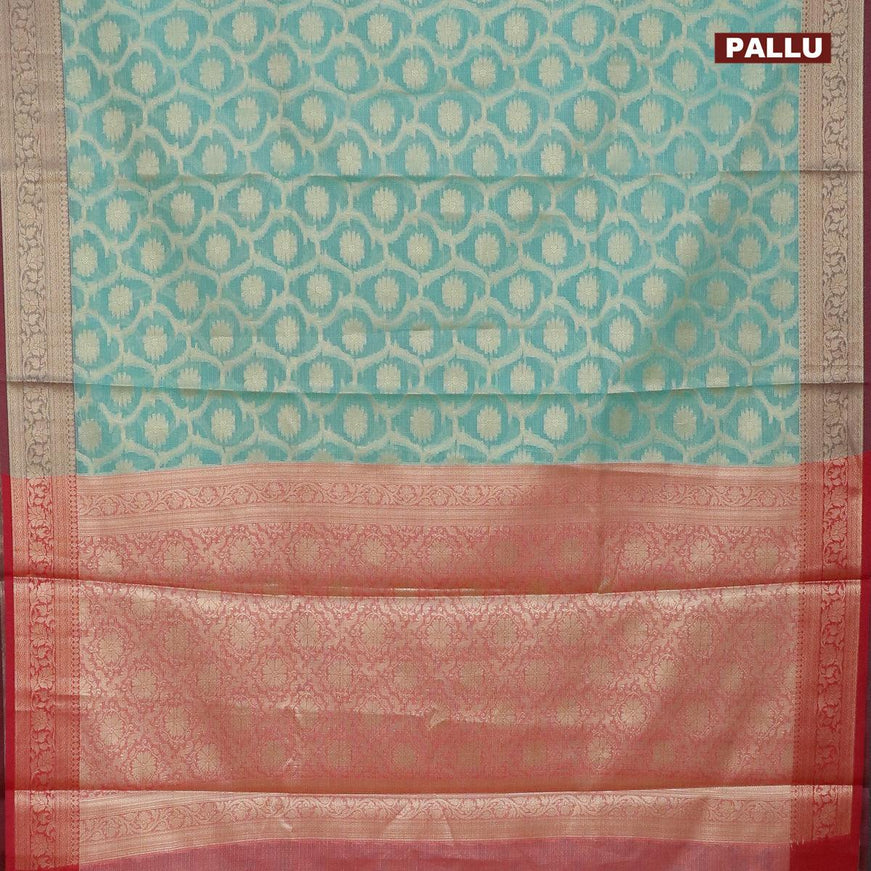 Banarasi kota saree teal blue and maroon with allover zari woven floral weaves and zari woven border