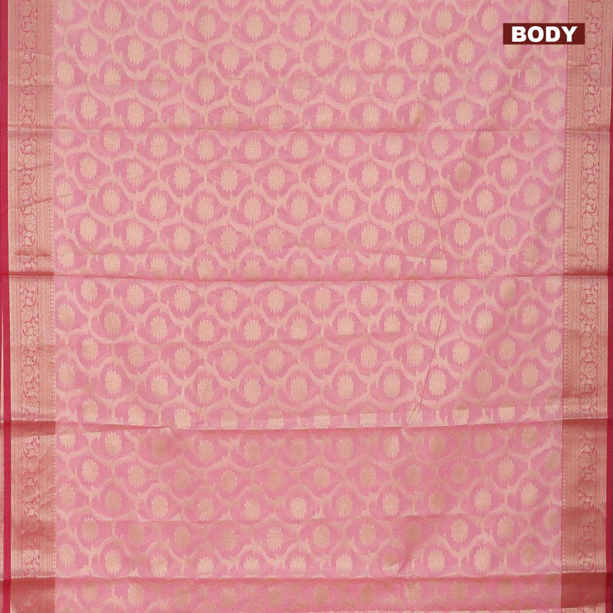 Banarasi kota saree light pink and pink with allover zari woven floral weaves and zari woven border