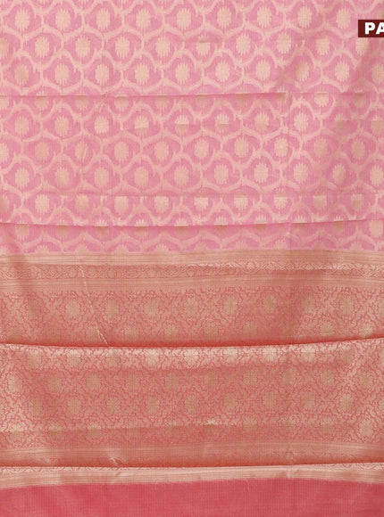 Banarasi kota saree light pink and pink with allover zari woven floral weaves and zari woven border