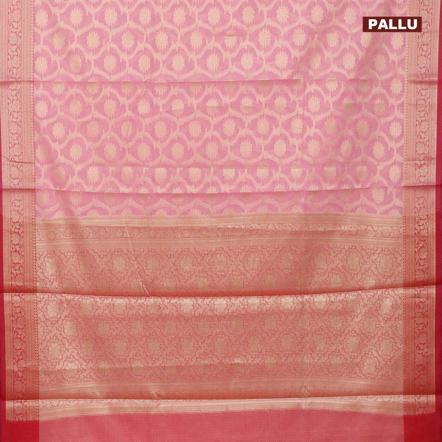 Banarasi kota saree light pink and pink with allover zari woven floral weaves and zari woven border