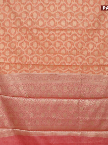 Banarasi kota saree peach orange and red with allover zari woven floral weaves and zari woven border