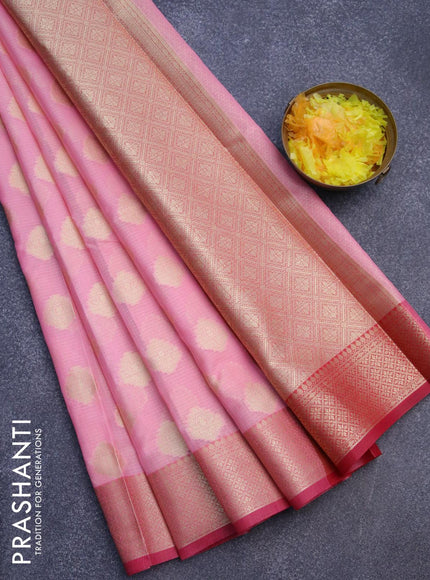 Banarasi kota saree light pink and pink with zari woven buttas and zari woven border