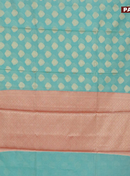 Banarasi kota saree teal blue and maroon with zari woven buttas and zari woven border