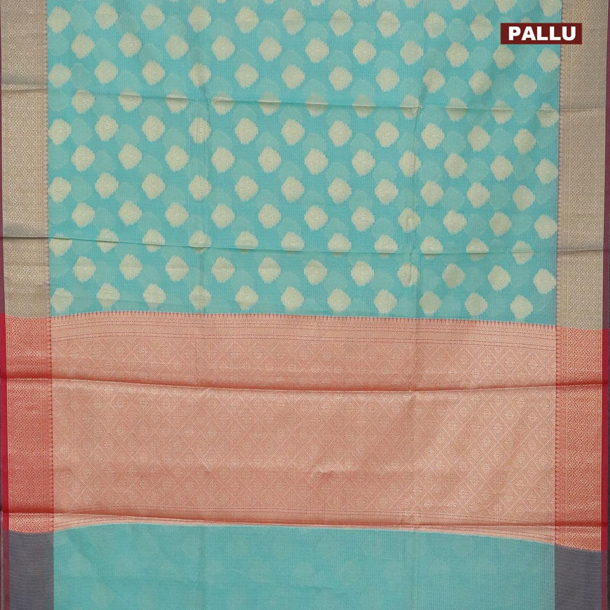 Banarasi kota saree teal blue and maroon with zari woven buttas and zari woven border