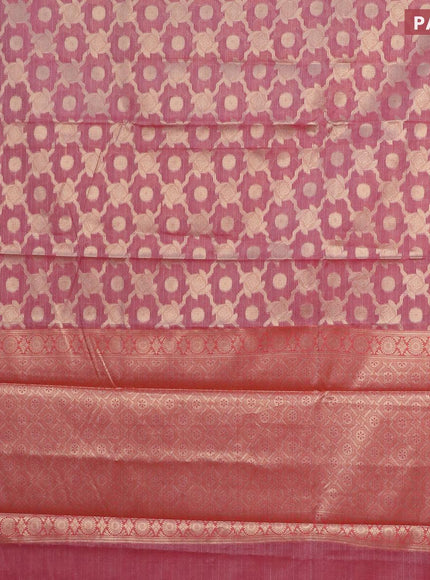 Banarasi kota saree pink shade and maroon with allover zari weaves and zari woven border