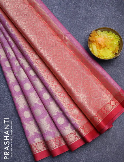 Banarasi kota saree purple and maroon with allover zari weaves and zari woven border