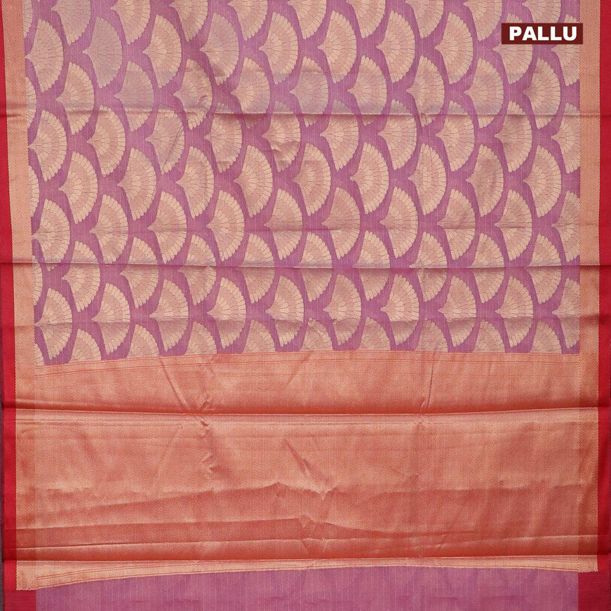 Banarasi kota saree pastel pink and maroon with zari woven buttas and zari woven simple border