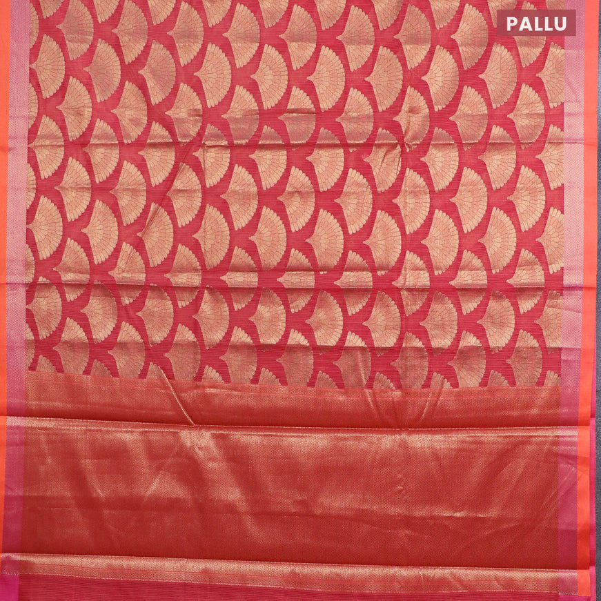 Banarasi kota saree maroon and orange with zari woven buttas and zari woven simple border