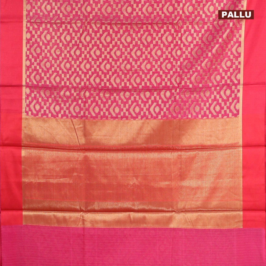 Banarasi kota saree magenta pink and red with allover zari weaves and zari woven simple border