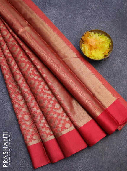 Banarasi kota saree red shade with allover zari weaves and zari woven simple border