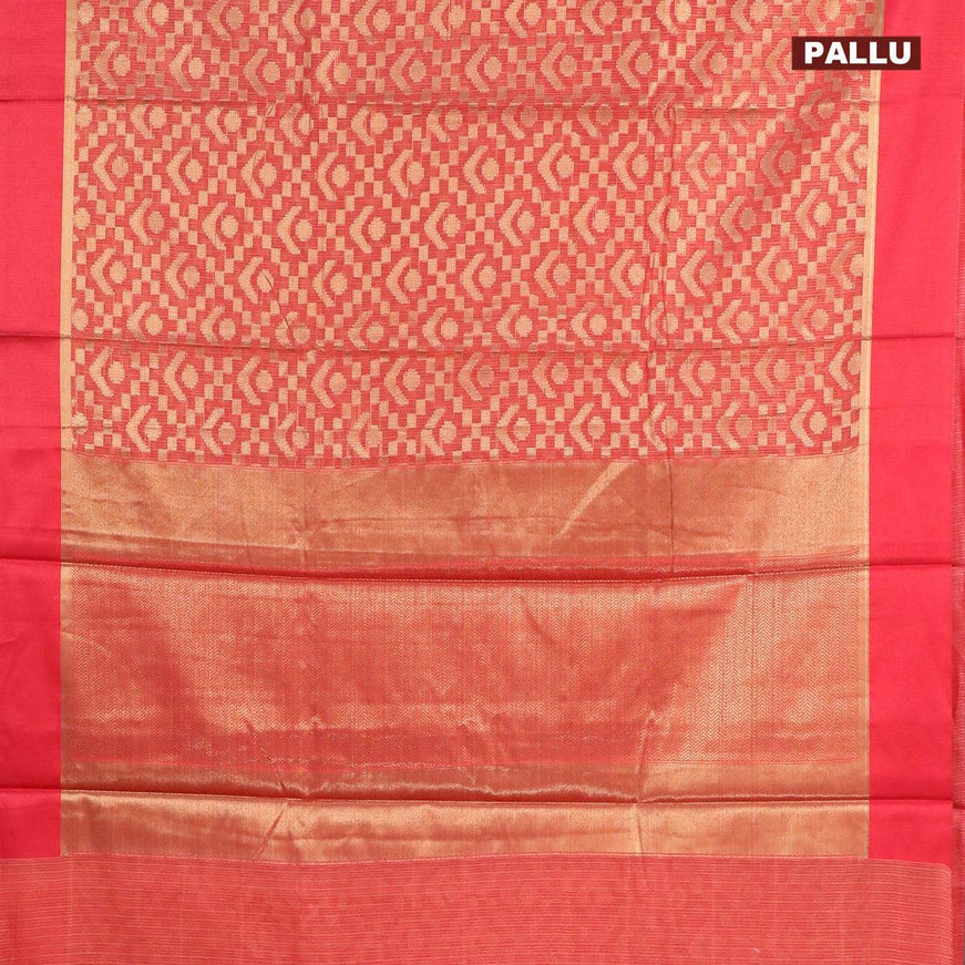 Banarasi kota saree red shade with allover zari weaves and zari woven simple border