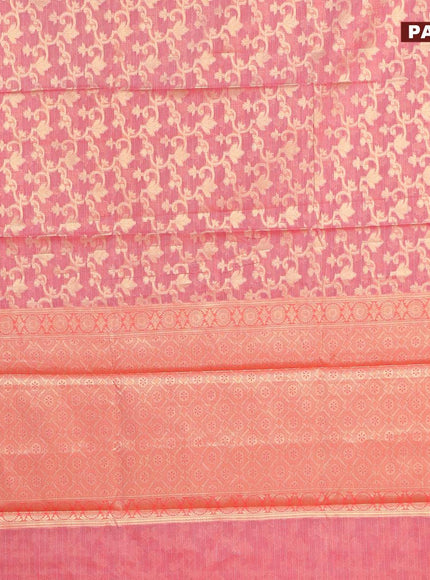 Banarasi kota saree pink shade and red with allover zari weaves and zari woven simple border