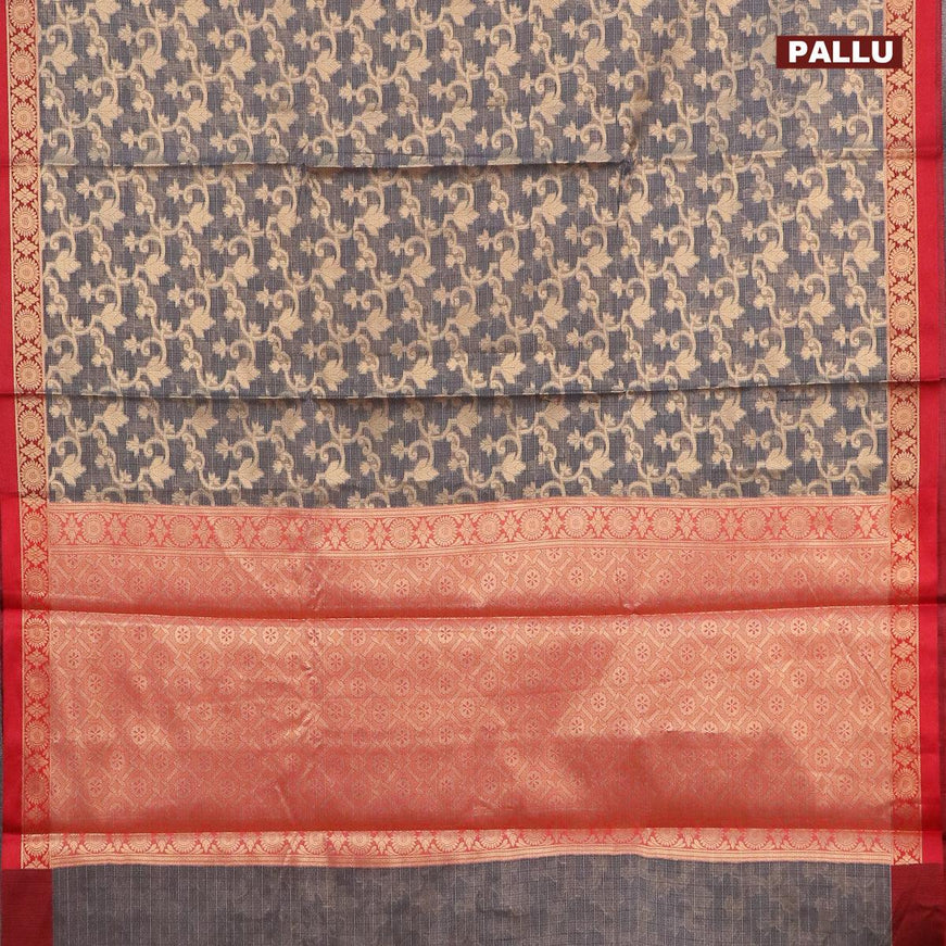 Banarasi kota saree grey shade and maroon with allover zari weaves and zari woven simple border