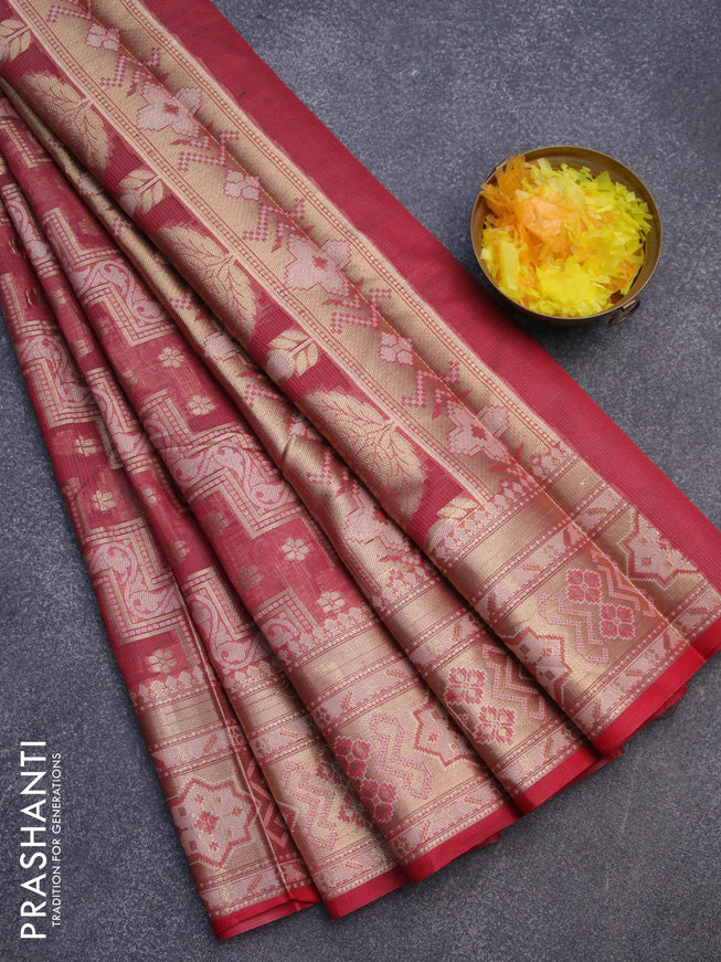 Banarasi kota saree maroon shade with allover thread & zari weaves and zari woven border