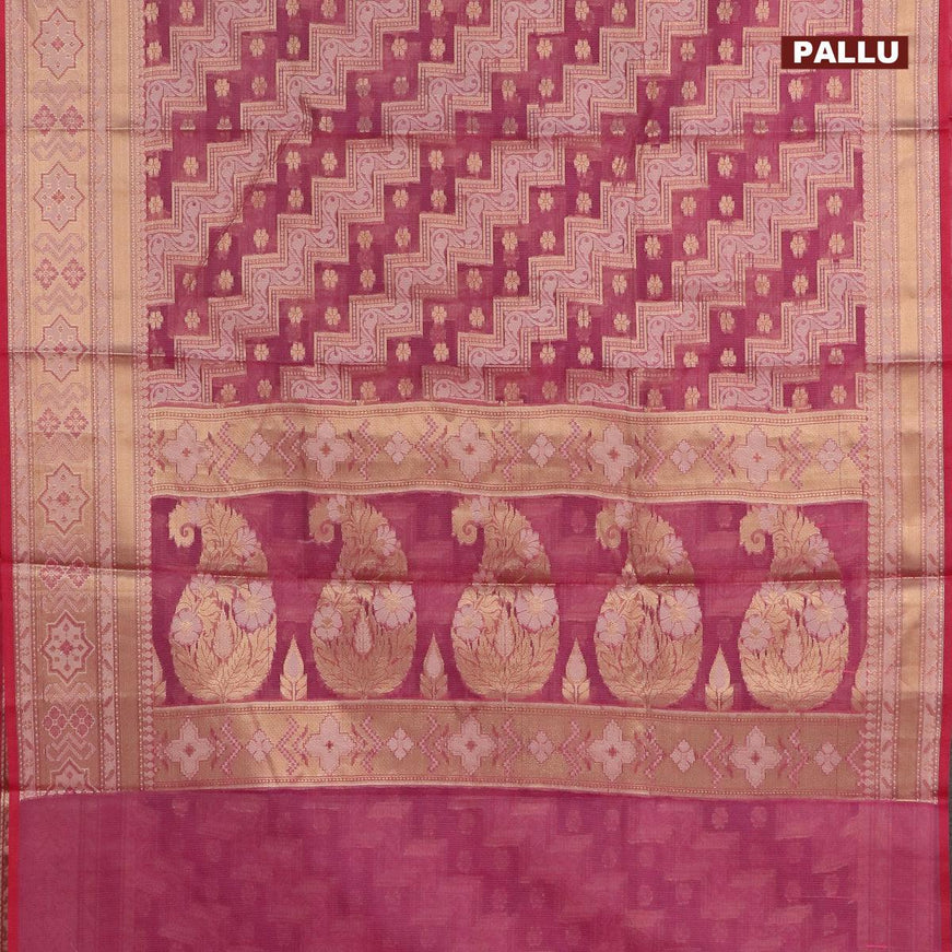 Banarasi kota saree dark pink and maroon with allover thread & zari weaves and zari woven border