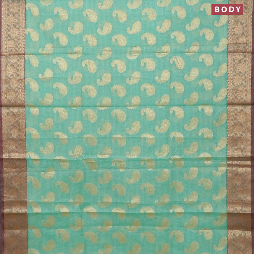 Banarasi kota saree teal blue and maroon with paisley zari woven buttas and floral zari woven border