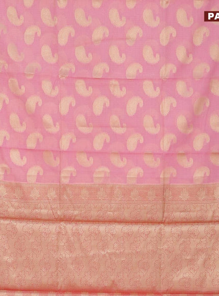 Banarasi kota saree light pink and pink with paisley zari woven buttas and floral zari woven border