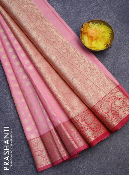 Banarasi kota saree light pink and maroon with allover zari woven buttas and floral zari woven border