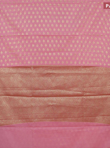 Banarasi kota saree light pink and maroon with allover zari woven buttas and floral zari woven border