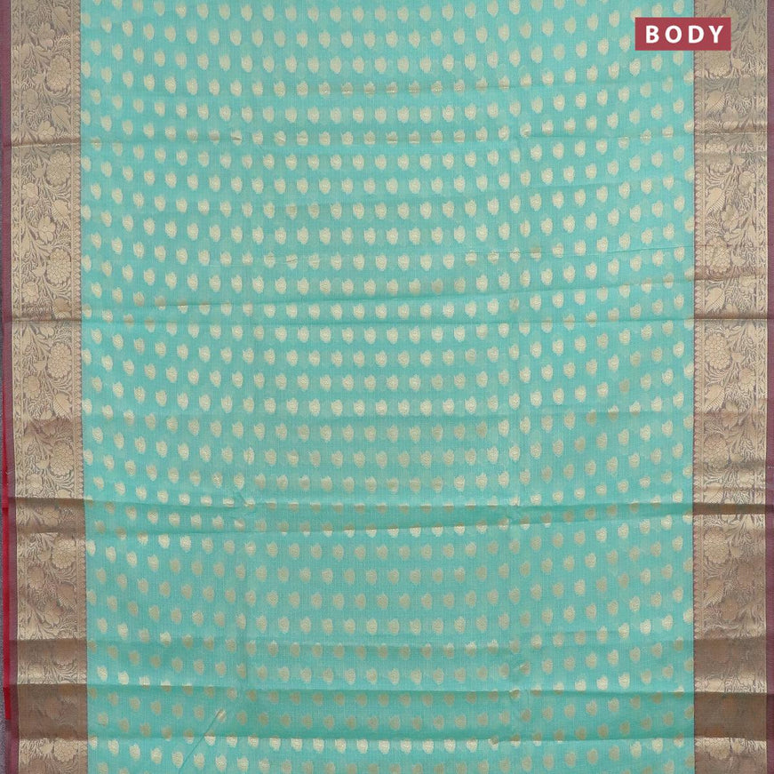 Banarasi kota saree teal blue and maroon with allover zari woven buttas and floral zari woven border