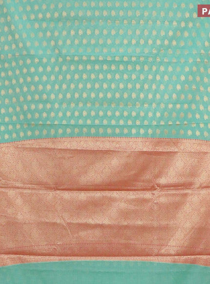 Banarasi kota saree teal blue and maroon with allover zari woven buttas and floral zari woven border