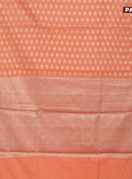 Banarasi kota saree peach orange and maroon with allover zari woven buttas and floral zari woven border