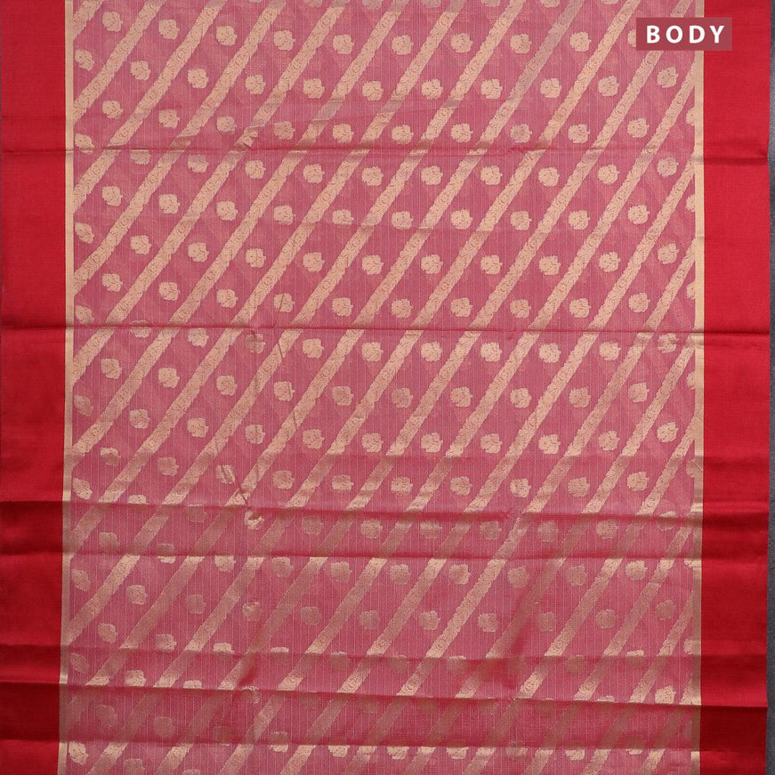 Banarasi kota saree pink shade and maroon with allover zari weaves and zari woven simple border