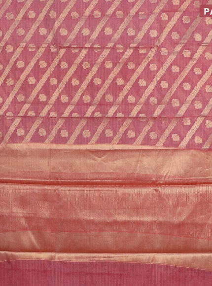 Banarasi kota saree pink shade and maroon with allover zari weaves and zari woven simple border