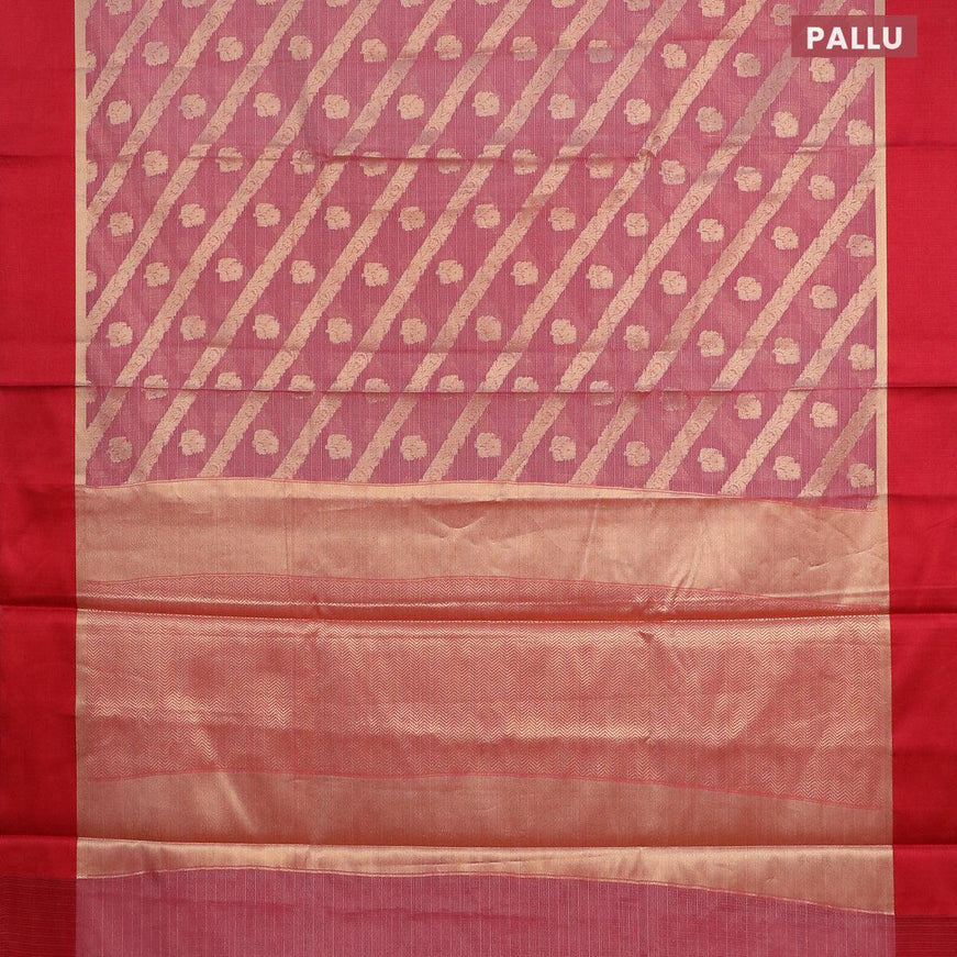 Banarasi kota saree pink shade and maroon with allover zari weaves and zari woven simple border