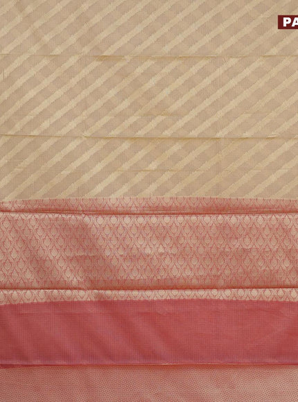 Banarasi kota saree sandal and red with allover zari weaves and zari woven border