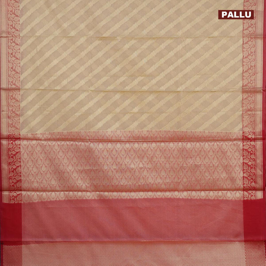 Banarasi kota saree sandal and red with allover zari weaves and zari woven border