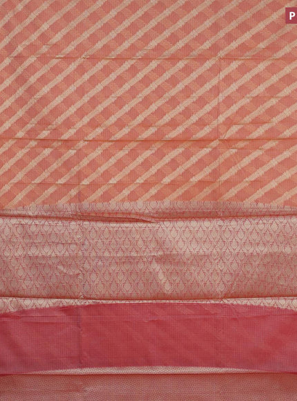 Banarasi kota saree peach orange and red with allover zari weaves and zari woven border