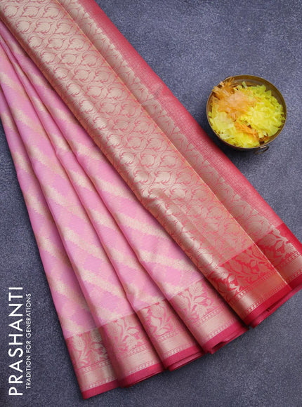 Banarasi kota saree candy pink and pink with allover zari weaves and zari woven border