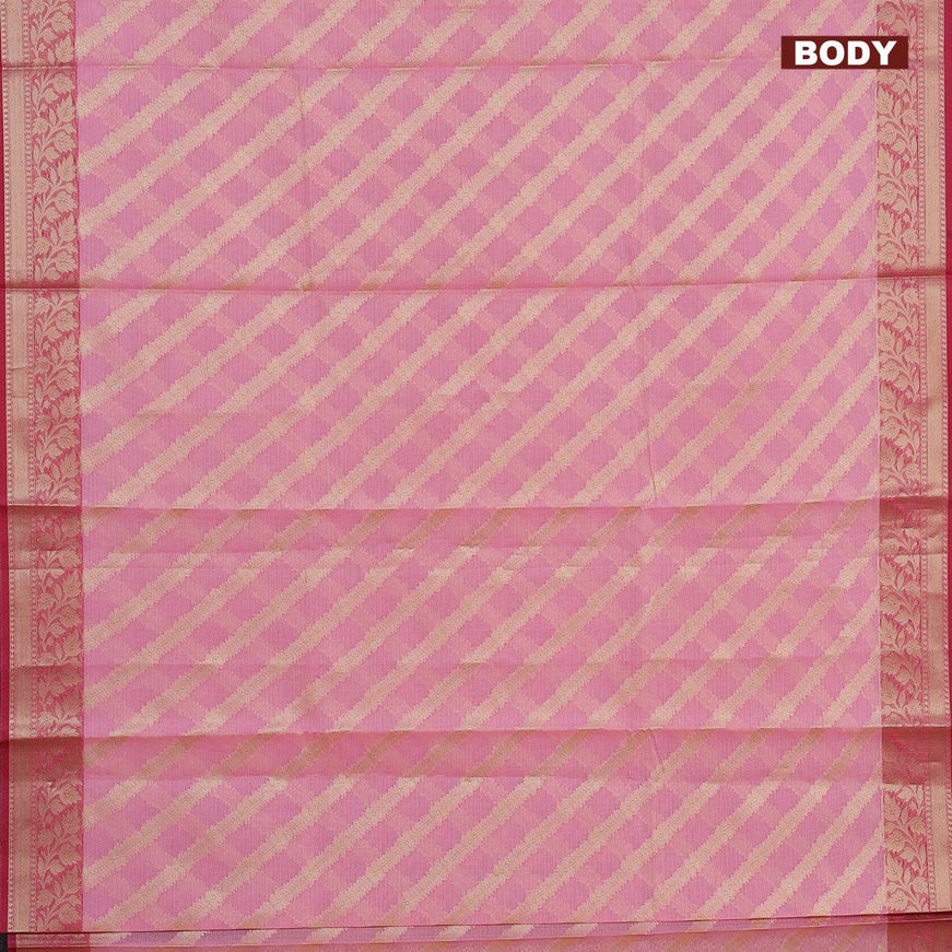 Banarasi kota saree candy pink and pink with allover zari weaves and zari woven border