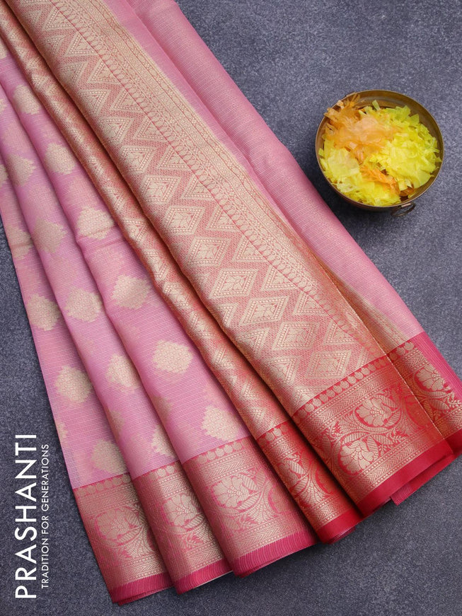 Banarasi kota saree light pink and pink with zari woven buttas and zari woven border